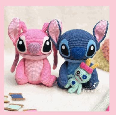 Stitch e angel em crochê feito à mão